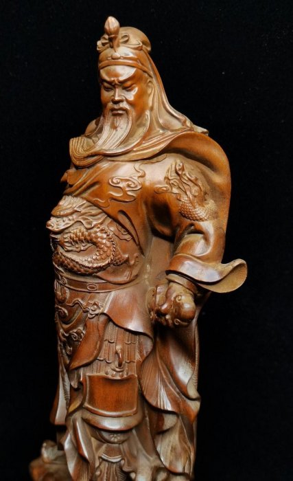 舊藏老黃楊木雕《配劍關公》武財神擺件老貨收藏品直徑5.5高12cm/約重60