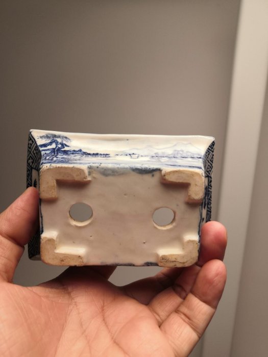 嚴選日本回流老藝術品手繪山水染付小長方盆尺寸：cm 品相完整自然磨損