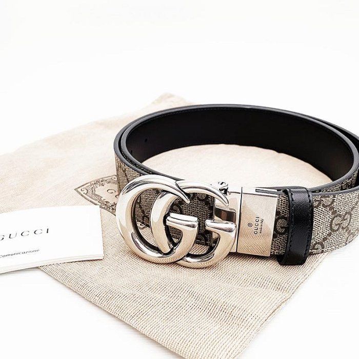 美國百分百【全新真品】Gucci 皮帶 男款 真皮 腰帶 歐洲精品 配件 logo 滿版印花 咖啡 CX37