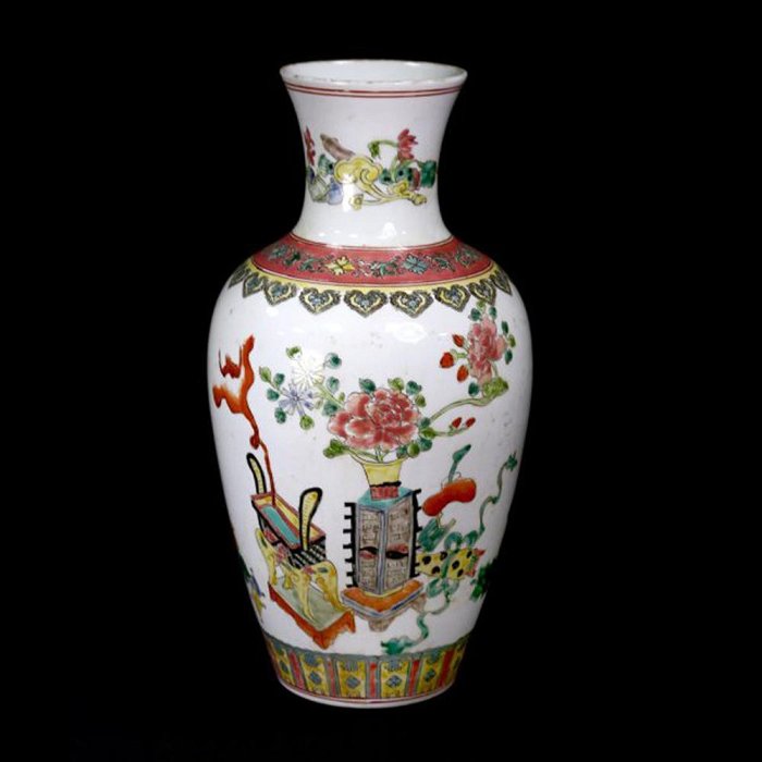 博古珍藏》清康熙．粉彩花卉紋花瓶．高42公分．早期收藏．老件瓷器．非