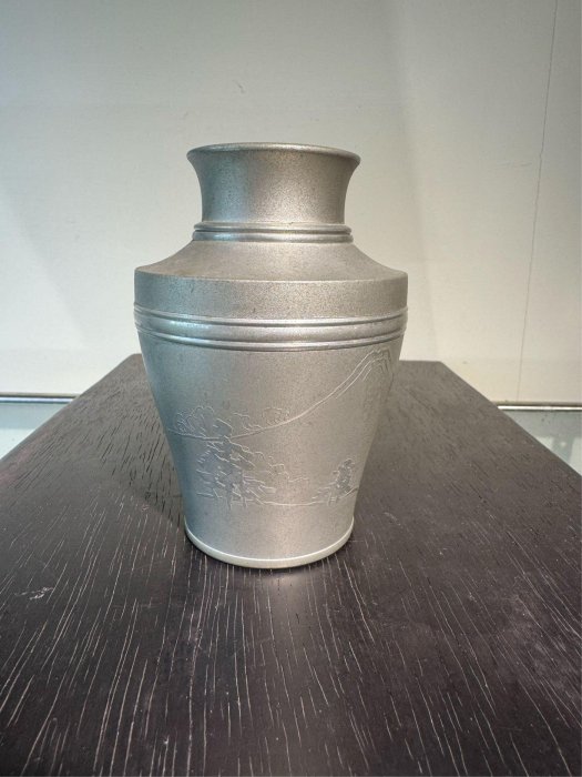 CT7204 上錫 錫半 錫刻松梅紋 茶壺 茶入 茶筒⁄煎茶道具