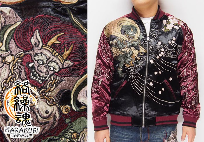 硬骨頭)日本絡繰魂風神雷神全刺繡外套夾克橫須賀和柄(非華鳥風月.鬼洗