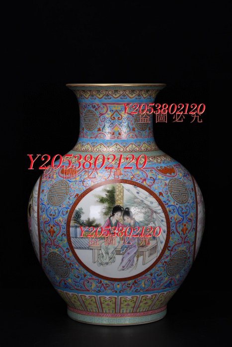 可議價】清乾隆，琺瑯彩景泰藍描金開窗仕女圖大口花瓶，高52厘米，口徑