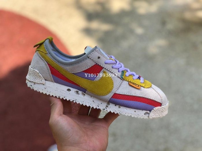 Union x Nike Cortez 米白紫黃 阿甘 彩色經典休閒滑板鞋 DR1413-100男女鞋