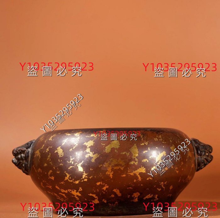 紫銅灑金香爐，高7厘米，口徑10厘米，重2510克舊藏古玩古董【古齋