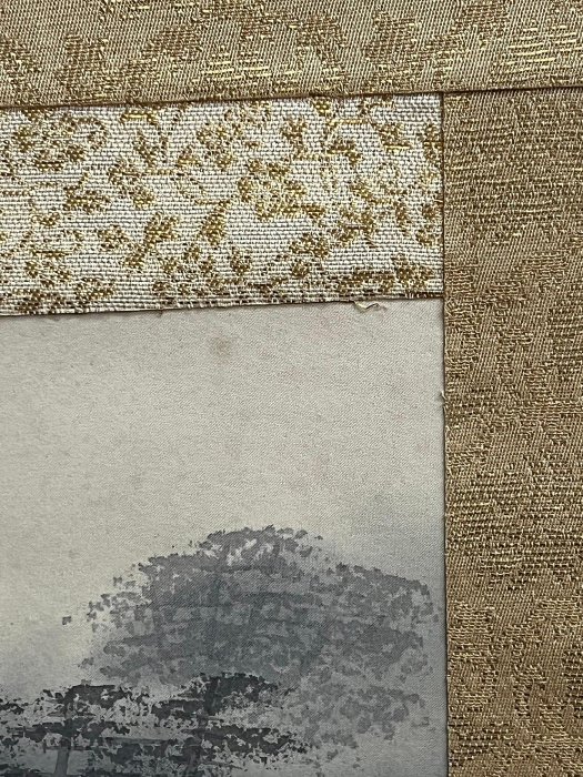 日本画　水墨山水　★手書き　1点モノ★嬉しい額装付！外寸約420×420mm11 日本画 水墨山水 ☆手書き 1点モノ☆嬉しい額装付！外寸約561