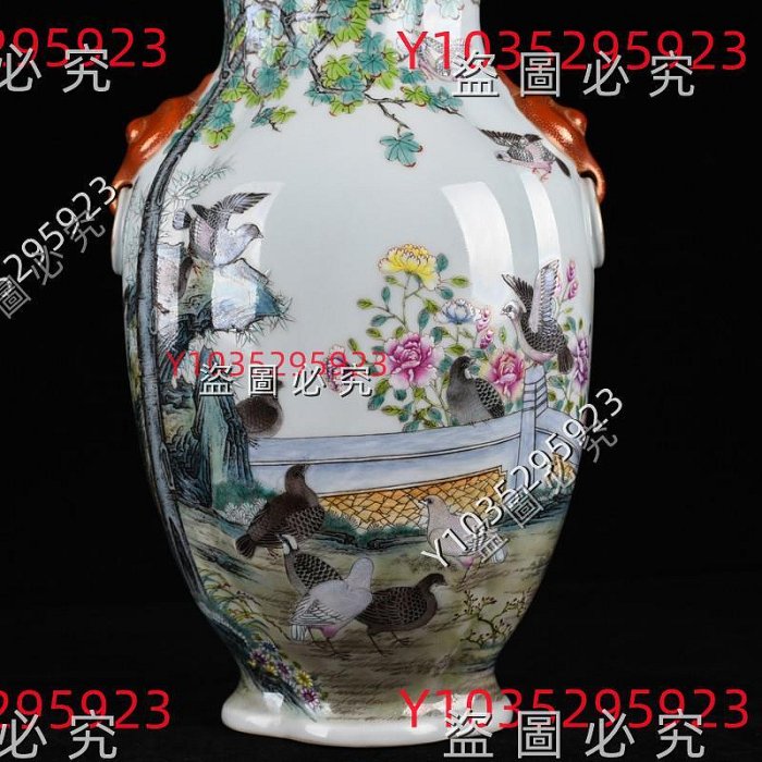 清乾隆粉彩和平富貴花鳥雙耳瓶古玩200304花瓶古董古瓷器藏品規格；厘米