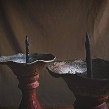 已售出】舊年代老件古鋁質木燭台古燭台老燭台早期燭台古雅靜美宗教收藏