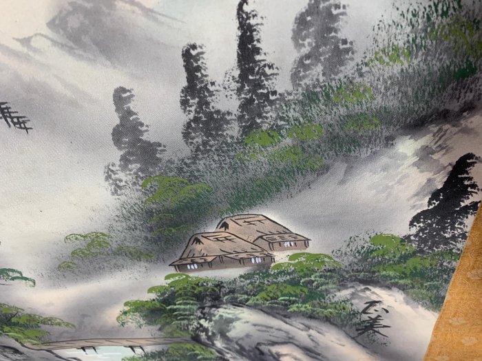 藏舊尋寶屋】老日本畫家落款「彩色水墨山水圖」水墨畫/彩色/畫軸