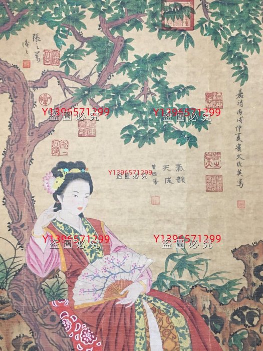 3A-187 仿古字畫畫家：仇英四尺中堂畫仕女畫手繪畫畫工精細