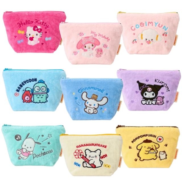小禮堂 Sanrio 三麗鷗 短絨拉鍊化妝包 Kitty 美樂蒂 花丸 大耳狗