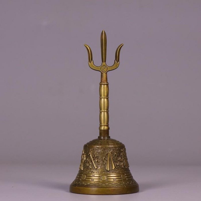 銅製 法器 三清道祖八卦鈴 八卦三叉鈴 太極鈴 仏具 工芸品 置物 喜匠全銅工藝仿古銅鈴鐺法鈴八寶鈴三叉銅鈴家用法器三清鈴鐺擺件