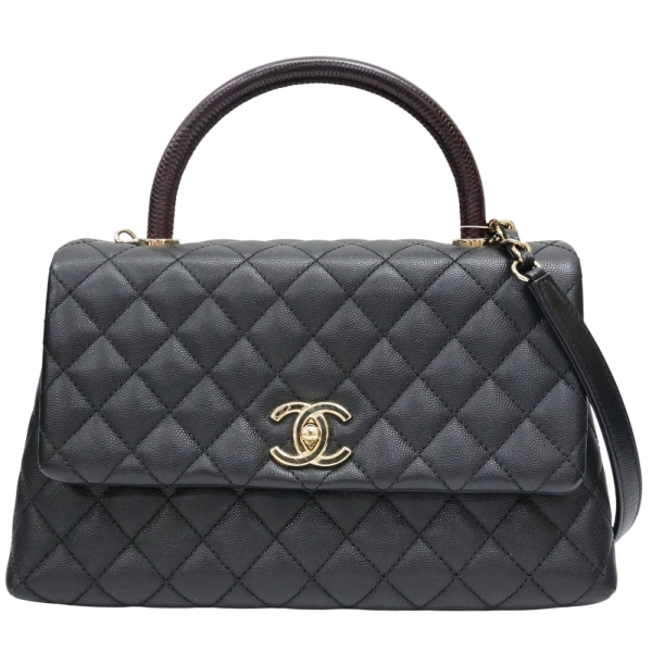 CHANEL 香奈兒 Coco Handle 29 兩用包 黑色 荔枝紋 菱格紋 牛皮 金釦 (無卡) 【二手名牌BRAND OFF】