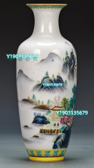 大清乾隆年制】滿工粉彩通景山水紋賞瓶。?乾隆時期是歷史上0046311056
