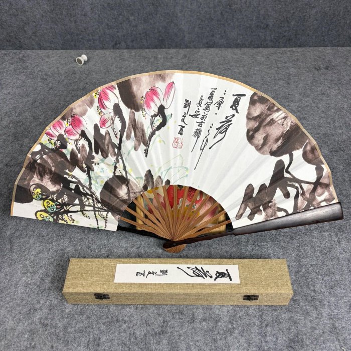劉文西授權實拍10寸烏木扇子精細工藝限量收藏水墨風扇文人雅器扇骨藝術