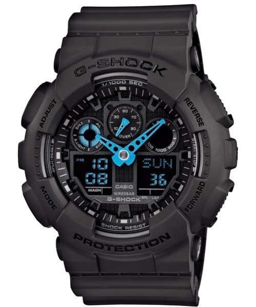 【金臺鐘錶】CASIO 卡西歐G-SHOCK 雙顯 灰X藍指針 GA 100 GA-100C-8 A