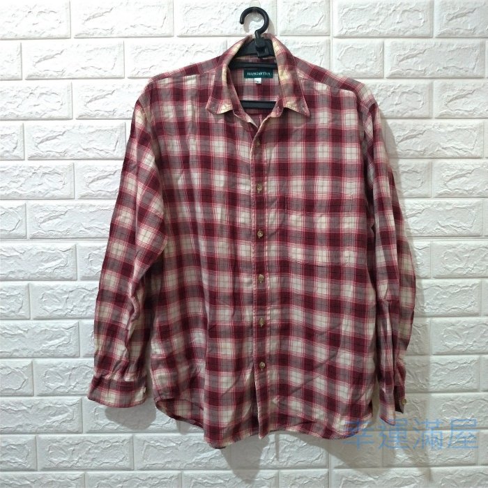 幸運滿屋》二手 HANG TEN 男 女 中性 紅色格紋長袖襯衫 二手衣 復古休閒 上班 百搭 100%純棉 有口袋
