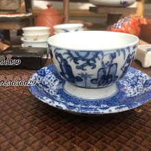 明治陶工高田原平青花染付杯托，“京燒三平”之一，原平精製底款尺寸：外