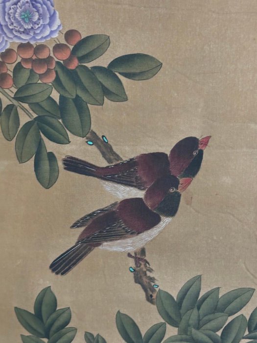 代號QC94《宋徽宗花鳥》三尺牙軸絹布精品手繪材質：絹布裝裱尺寸