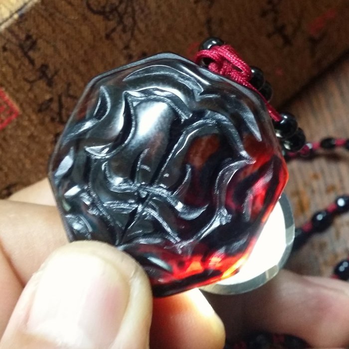 藏密七寶→天然西藏夢幻金剛血珠(金剛玉髓/黑紅玉髓)天珠項鍊VB-14-5
