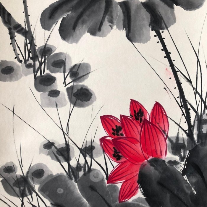 163【李苦禪】花鳥，純手繪四屏，260。裱好尺寸高x寬180*50cm 、畫芯
