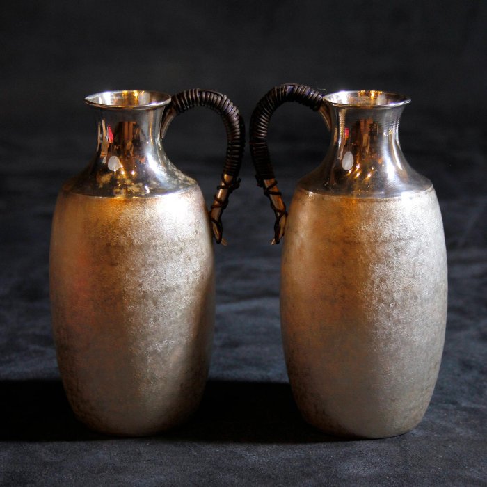 桑園の】極品！日本純銀壺純古堂純銀231g 銀壺手鎚金工德利藤編把銀瓶