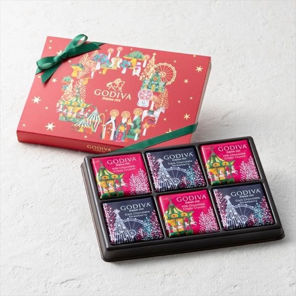 ArielWish日本限定2024限量版 GODIVA 耶誕星空燙金星星聖誕樹巧克力片禮盒六枚入款派對交換禮物－珍藏版１
