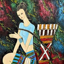 人物油畫印象派原住民風抽象藝術65x75公分手繪油畫有框畫– 834 | Yahoo拍賣