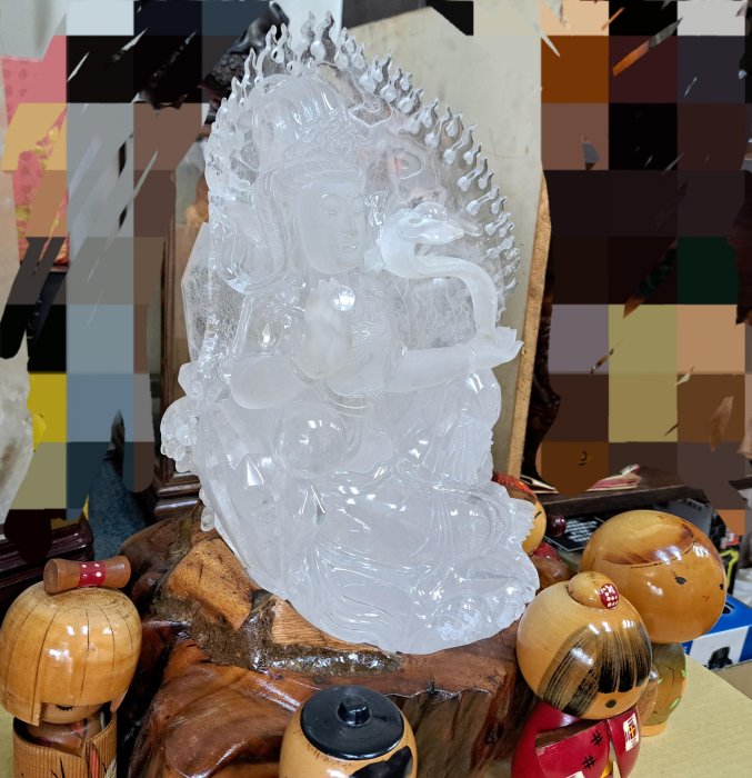 永誠精品尋寶地No.7742 天然水晶白水晶觀音雕件觀世音菩薩如意寶珠觀音