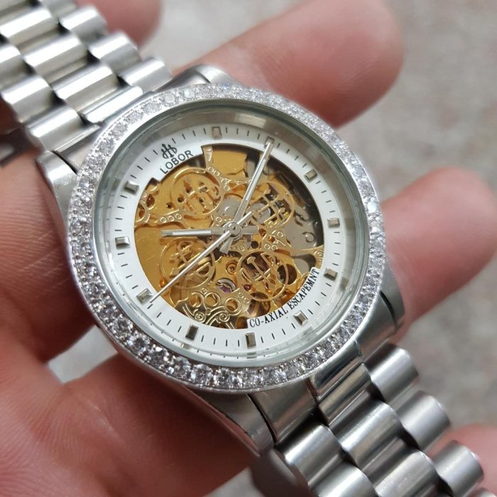 鑲鑽☆＜行走順暢＞龍頭鎖牙 LOBOR 老品牌 高品質 機械錶 簍空 蠔式大型 另有 飛行錶 水鬼錶 潛水錶 G04
