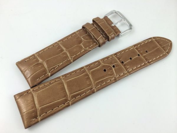 【錶帶家】黃金色真皮錶帶『品質嚴選』LIMA 義大利頂級牛皮錶帶珍珠光感鱷魚紋 22mm 18mm