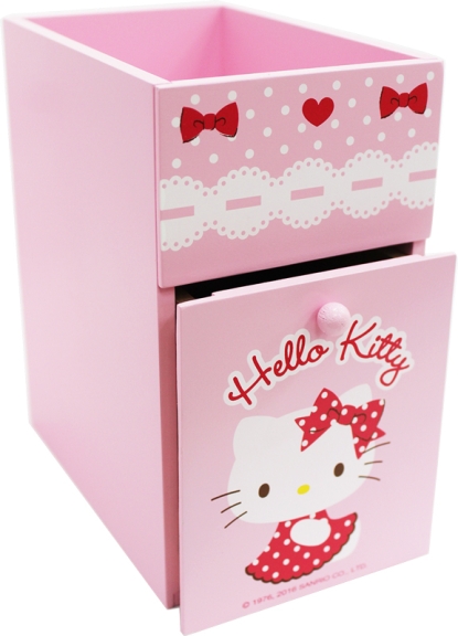 【震撼精品百貨】Hello Kitty 凱蒂貓~HELLO KITTY圓點裙雙層單抽收納盒-粉紅