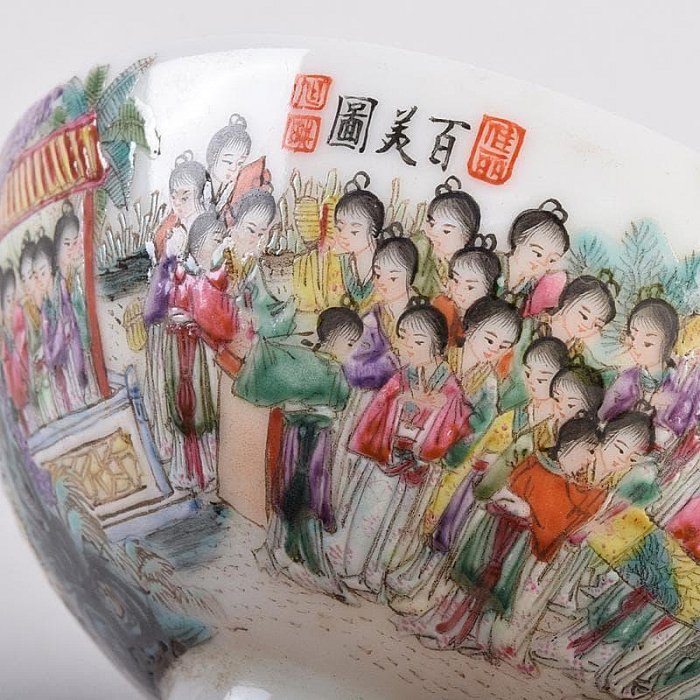 中國大清光緒年製粉彩百美図茶碗一對唐木臺付MR8899 | Yahoo拍賣