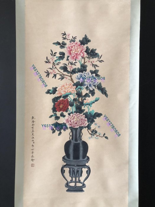 手描き 郎世寧 花瓶図 静物画 宣紙掛軸 三尺中堂 L45【郎世寧】花瓶四尺純手繪作品，一物一圖裱好尺寸200*90cm畫芯尺寸