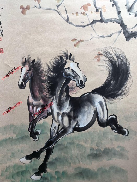L 2804 徐悲鴻，精品紙本駿馬圖68X13838814畫藝術擺件| Yahoo拍賣