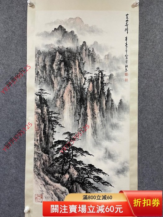 董壽平黃山奇峰紙本立軸畫芯尺寸：137*68cm（10615）55201古玩收藏擺件