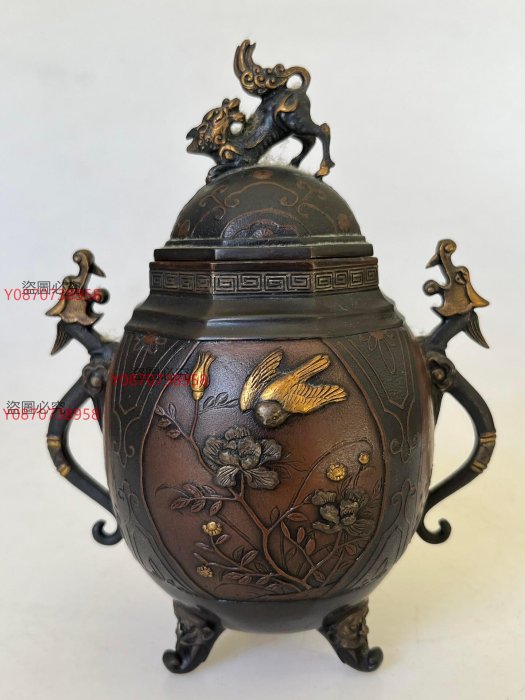 高岡銅器 香炉 蝋型鋳物　大峰作 可議價日本高岡銅器銅香爐，大峰作香薰爐，精美金工設計，雄鷹展翅