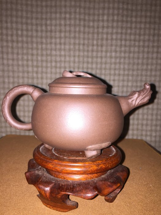 工芸品 中国清末時期 宜興紫砂 龍首 三足 三獸壺 朱泥