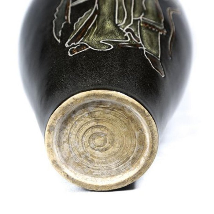 博古珍藏》宋．吉州窯黑釉關公梅瓶．早期收藏．老件花瓶