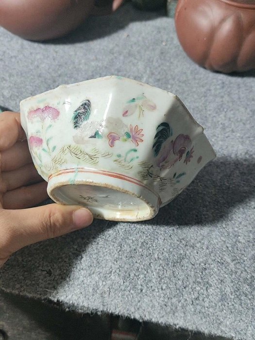 嚴選清代同治粉彩四方碗，古董級粉彩瓷器珍藏，完美口沿，直徑12.2厘米
