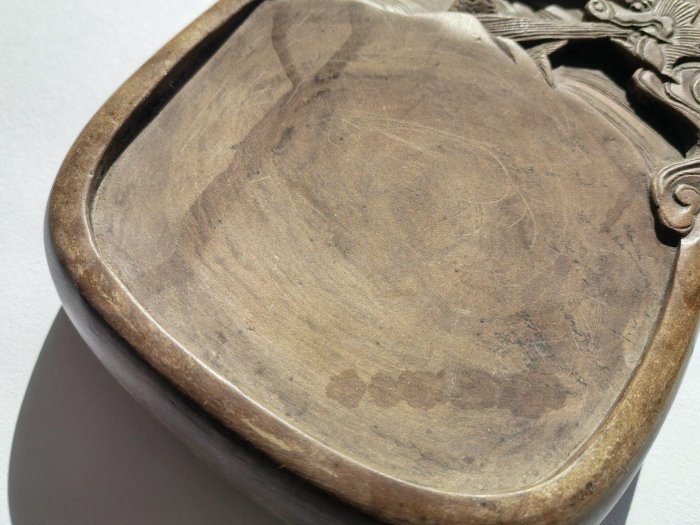 明代降州鱔魚黃澄泥硯精工鑄造16.5x13x3.5㎝ 日本回流收藏品品相完好