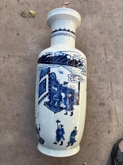 嚴選民國時期三國人物故事青花棒槌賞瓶古董珍藏品三國故事花瓶三國故事
