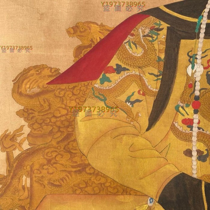 皇帝像【郎世寧】雍正，一物一圖，大六尺絹本純手繪精美作品裱裝【古董
