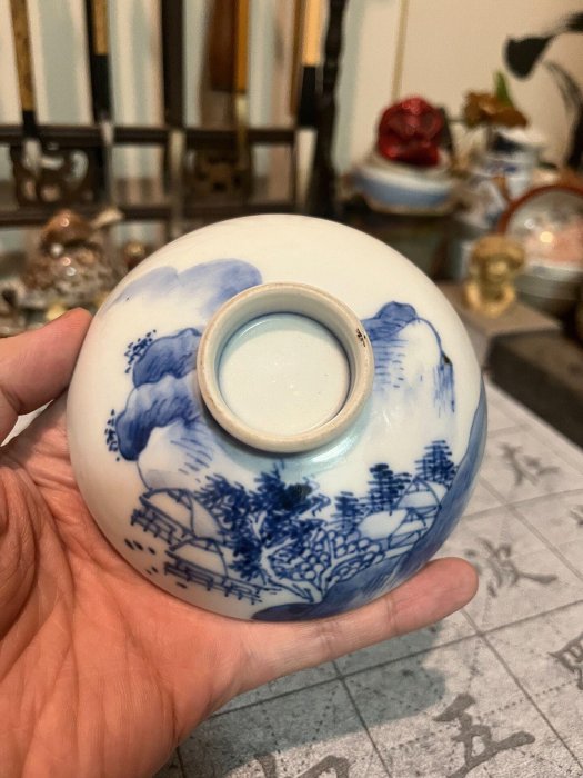 初代三浦竹泉手繪青花蓋碗，平安時代典藏大開門茶道具，口徑11cm高7.6