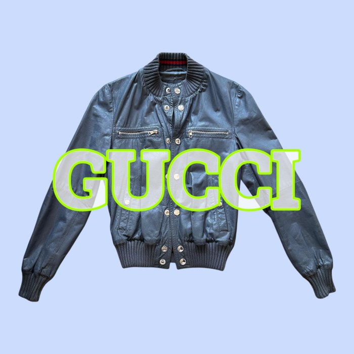 【超限定商品】GUCCI  義大利純手手工真皮夾克 灰色皮衣 稀有顏色 秀上款 100%真皮  質感超棒！！ 只有一件 尺寸：44