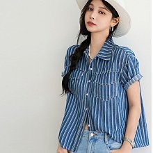 正韓直條紋俐落襯衫