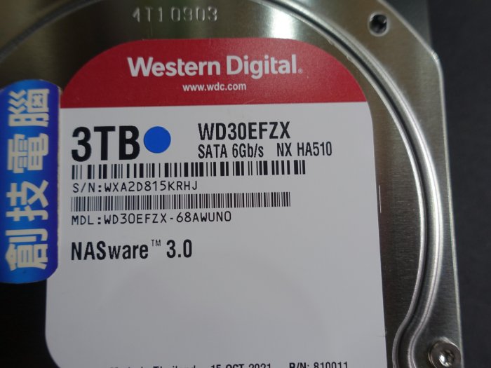 創技電腦] 3.5 吋硬碟3TB SATA 介面WD 型號:WD30EFZX 二手良品實品拍攝