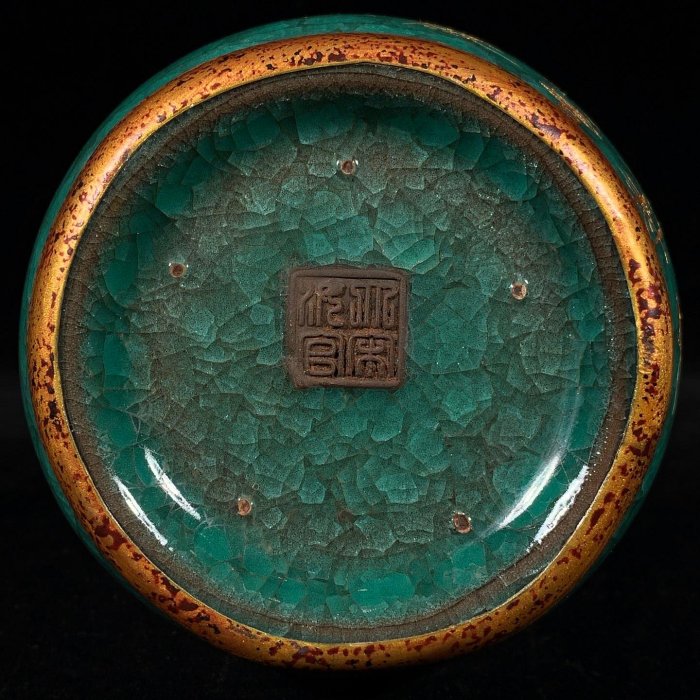宋汝窯豆青釉冰裂紋包口銘文紙槌瓶，高22直徑11cm，3001965 瓷器官窯汝