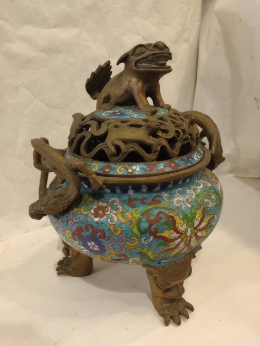景泰藍 銅胎掐絲琺瑯彩牡丹紋香爐 香道具 骨董品 北京景泰藍香爐銅鑄胎掐絲琺瑯佛具宗教用品仿古特色手工藝禮品