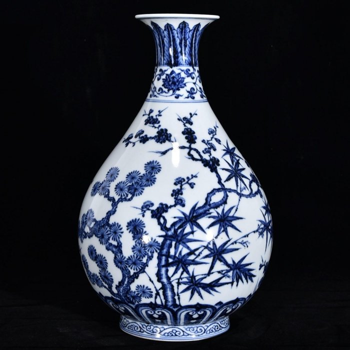 明宣德青花松竹紋玉壺春瓶，高32.5厘米，直徑18厘米、800218529古玩